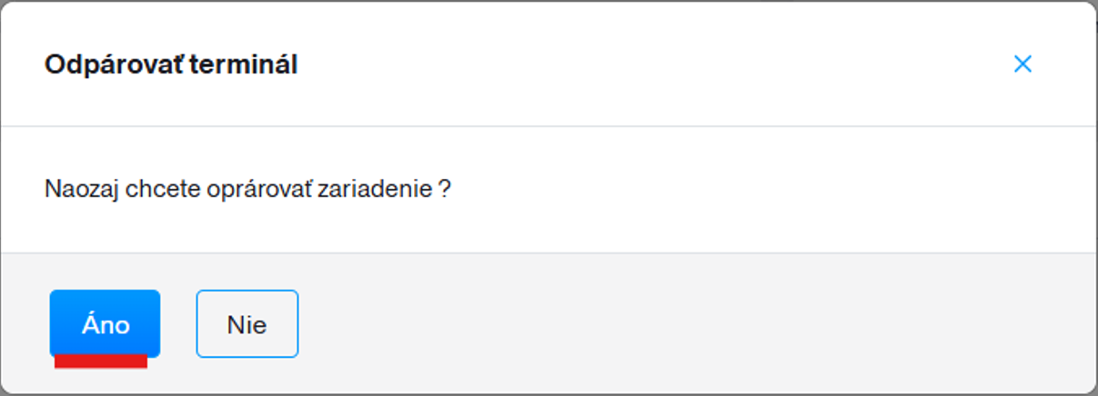 odpárovať terminál formulár