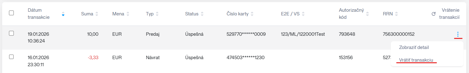 transaction overview reversal