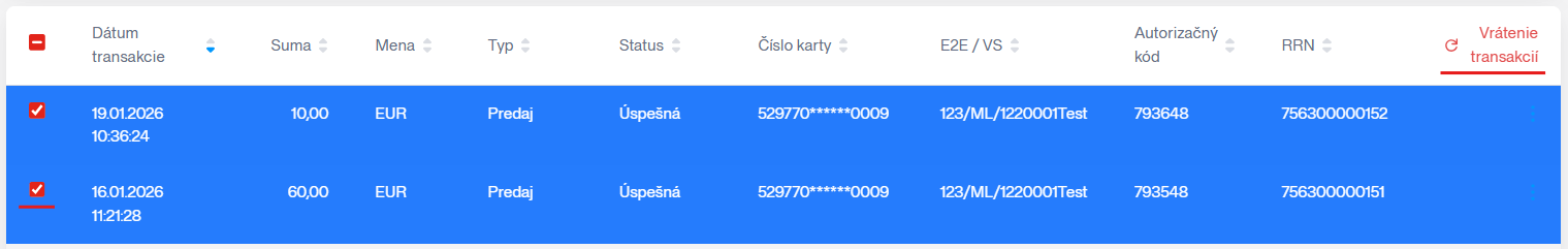 transaction overview mass reversal