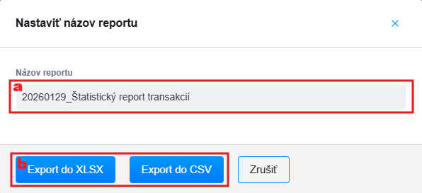 nastavit názov exportu