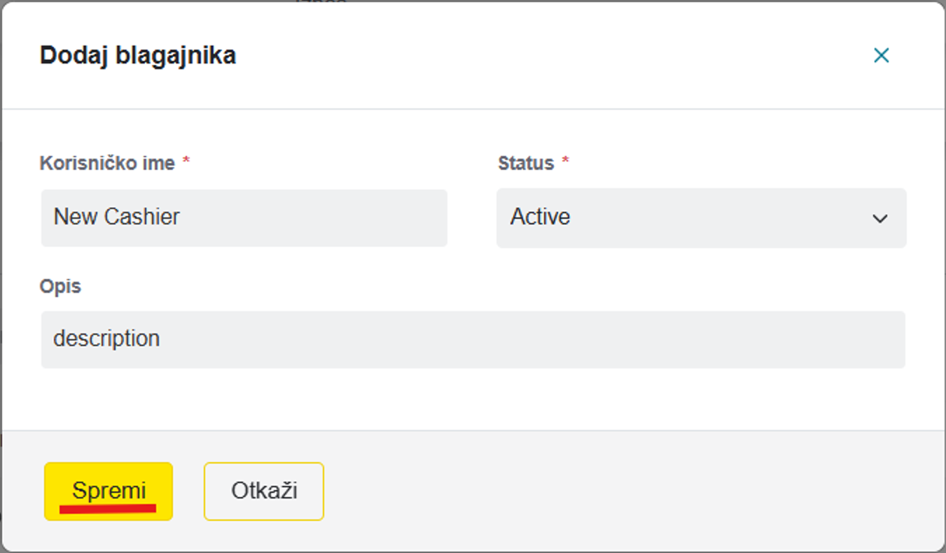 add cashier form