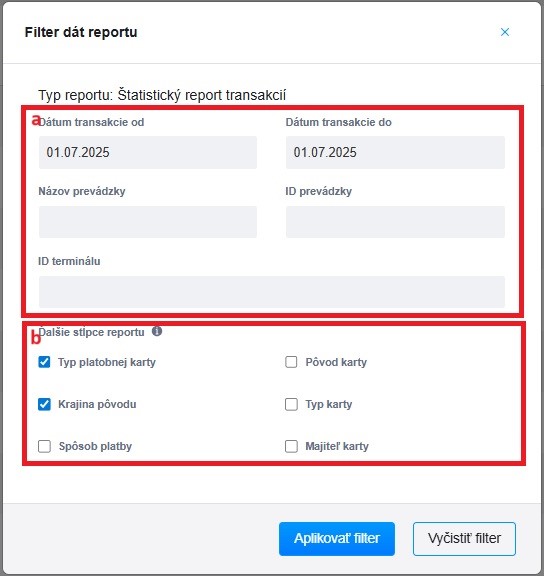 filter reportu