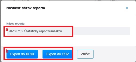 nastavit názov exportu
